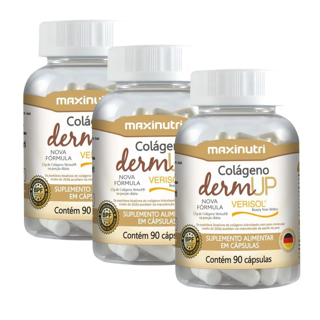 Kit 3x Colágeno Verisol Dermup Potes 90 cápsulas Maxinutri