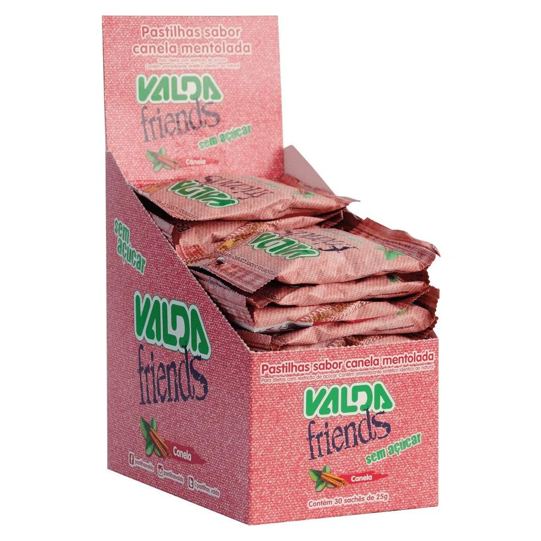 Valda Friends Pastilha Sabor Canela Mentolado Contém 10 Sachês de 25g Cada