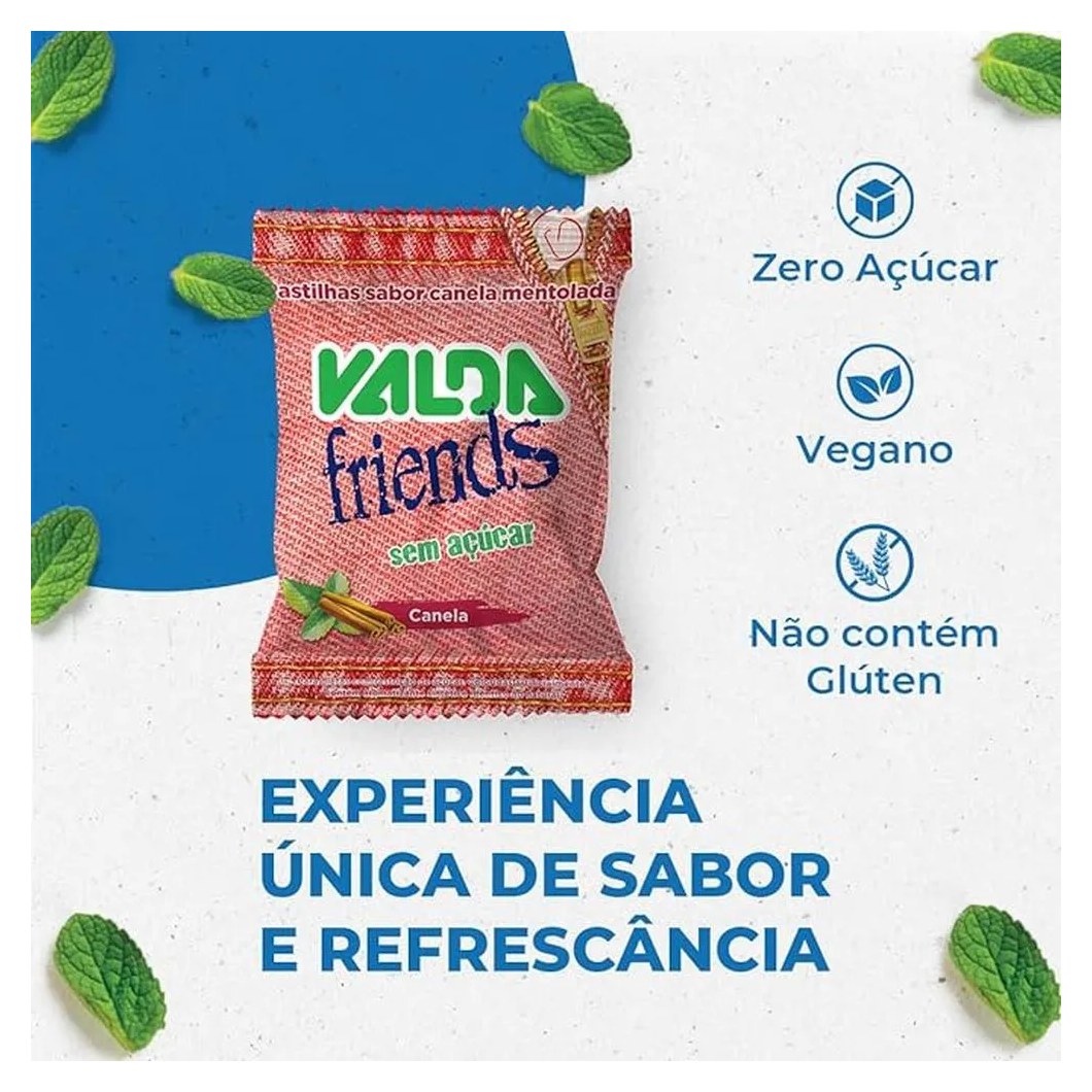 Valda Friends Pastilha Sabor Canela Mentolado Contém 10 Sachês de 25g Cada