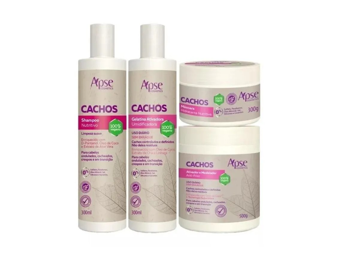 Kit Cachos Shampoo, Gelatina, Máscara e Ativador Apse