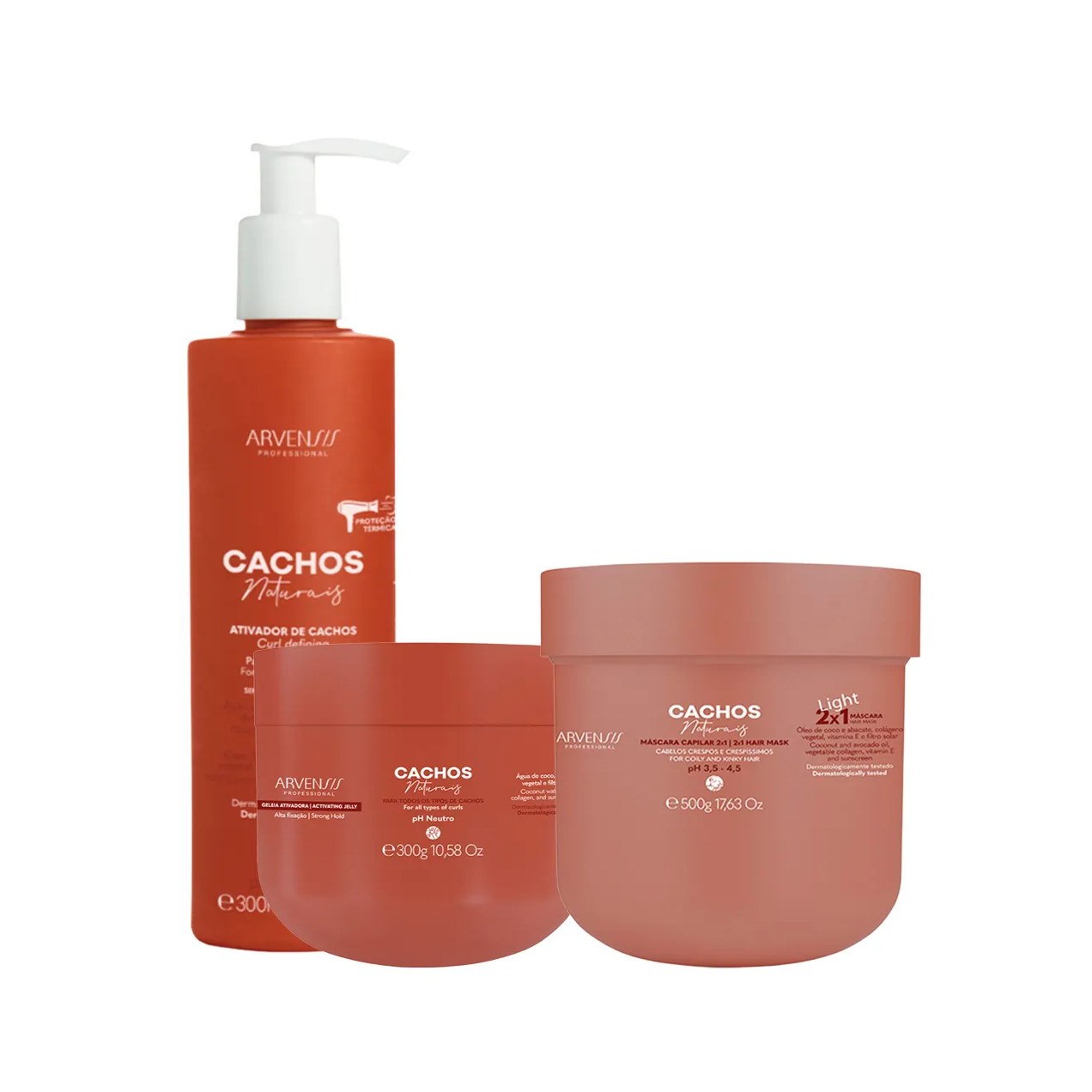 Kit Arvensis Cachos Naturais Gelatina Ativadora 300g + Máscara 2 em 1 500g + Ativador de Cachos 300ml