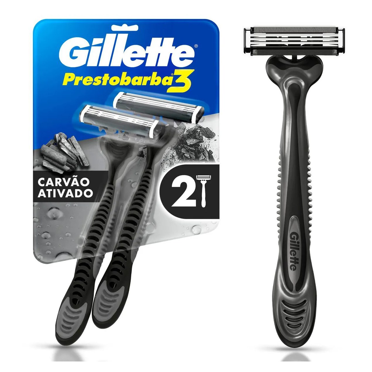 Aparelho de Barbear Descartável Gillette Prestobarba 3 Carvão Ativado 2 unidades
