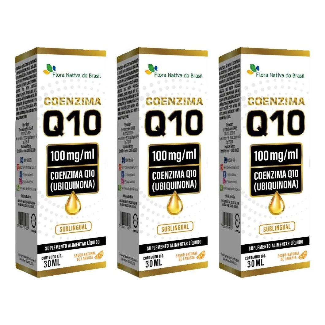 Kit 3x Coenzima Q10 Sublingual em Gotas 30ml - Flora Nativa Sabor:laranja