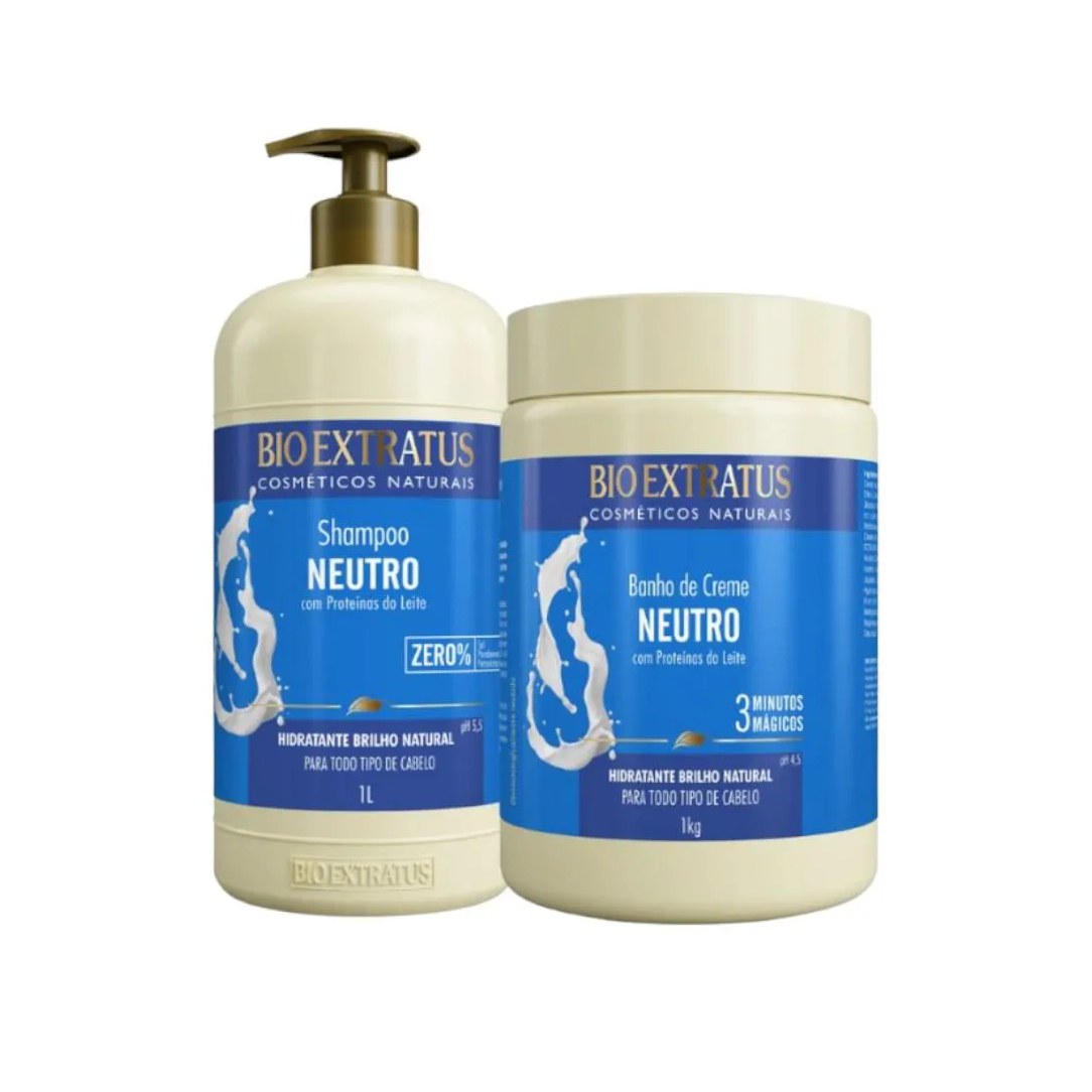 Kit 1 Shampoo 1 Banho Creme Neutro 1L Bio Extratus