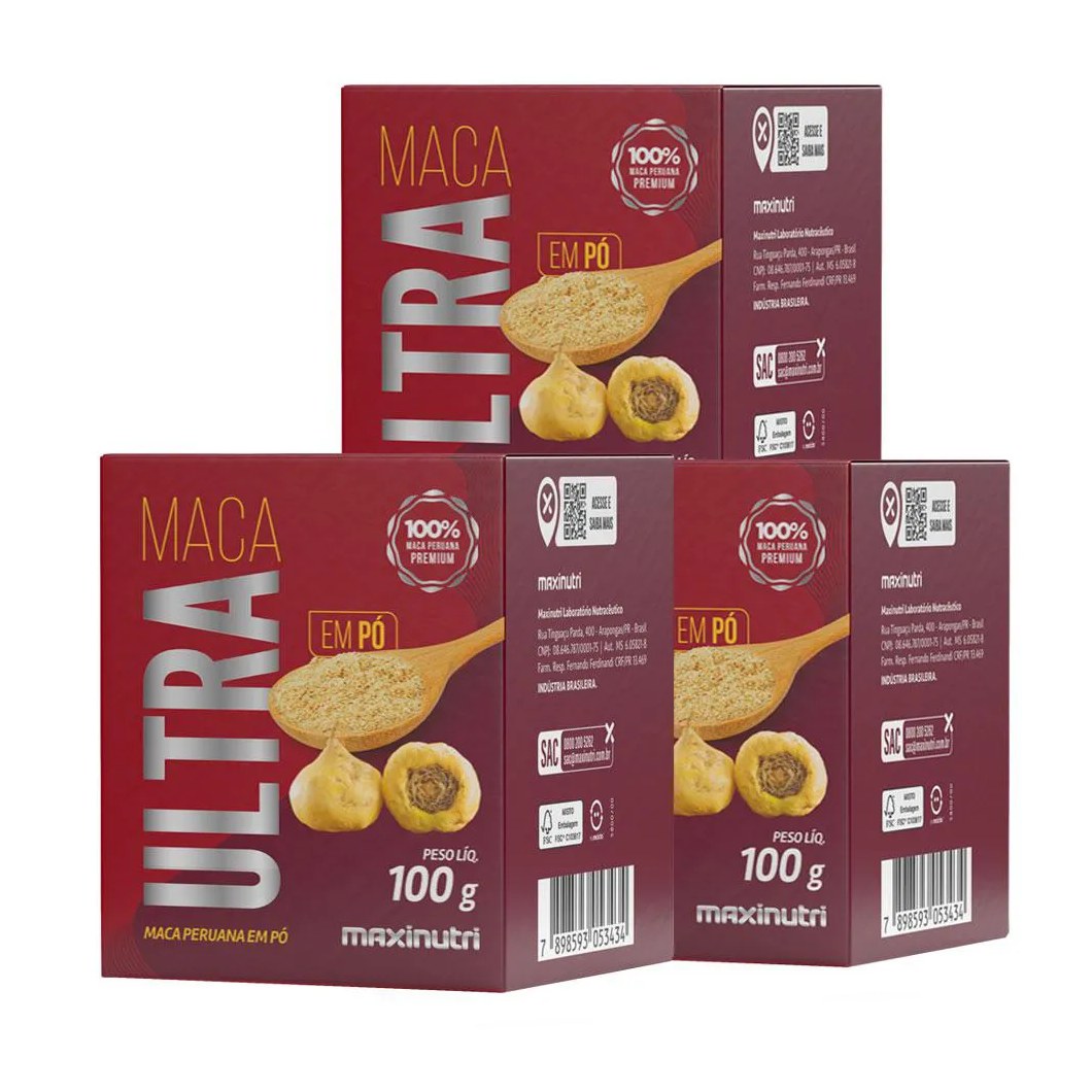 Kit 3 Maca Ultra em Pó 100g Ogirinal 100% Maca Maxinutri