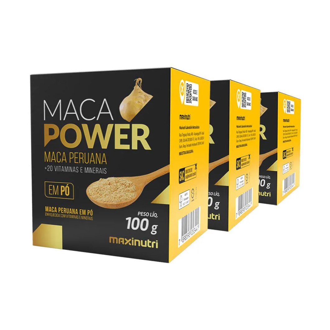 Kit 3 Maca Power Pó 100g com Vitaminas e Minerais Maxinutri
