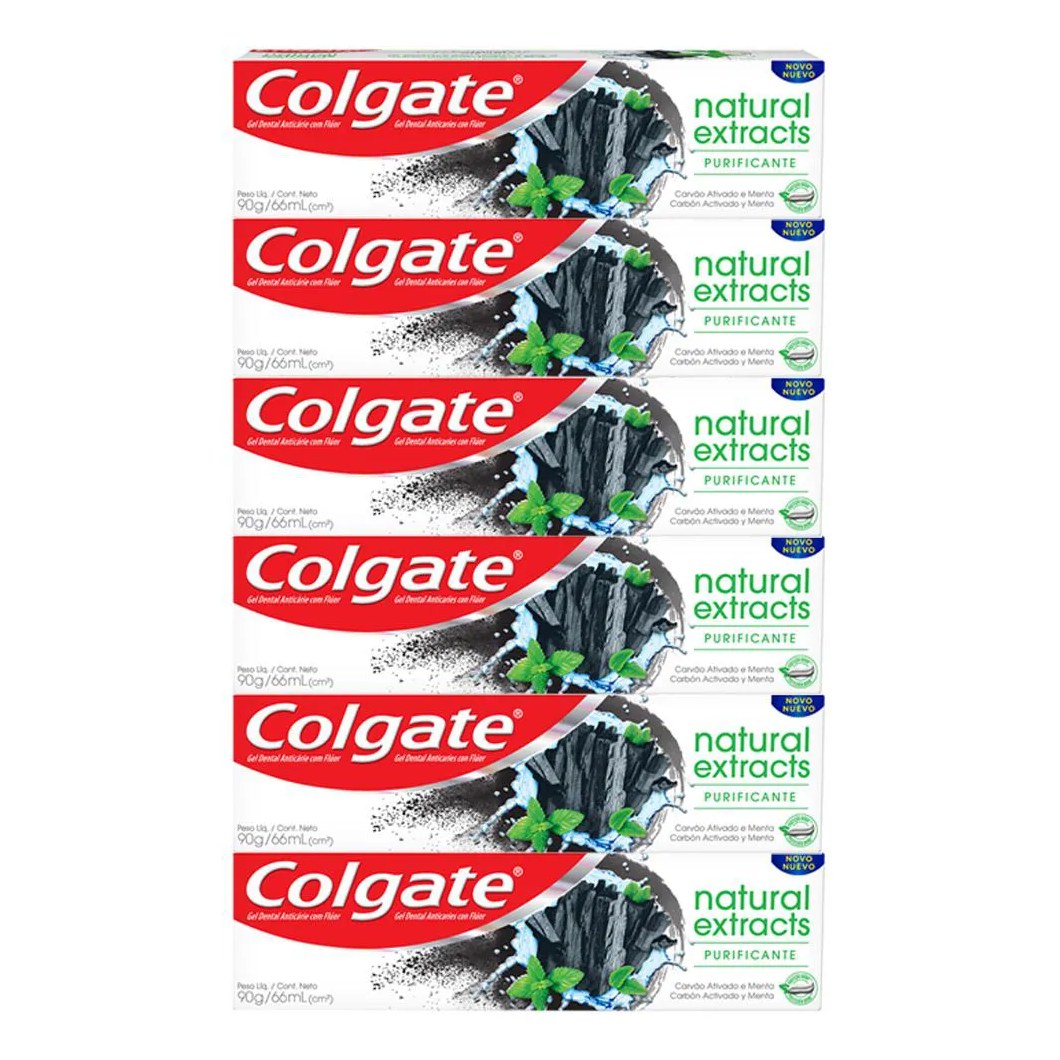 Kit C/ 6 Cremes Dental Colgate Natural Extracts Purificante 90g