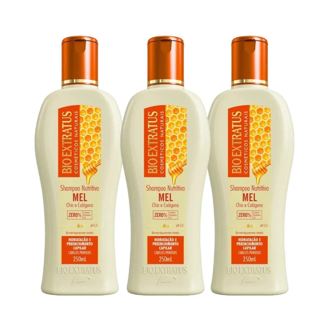 Kit 3 Shampoo Mel Nutritivo 250 Ml Bio Extratus