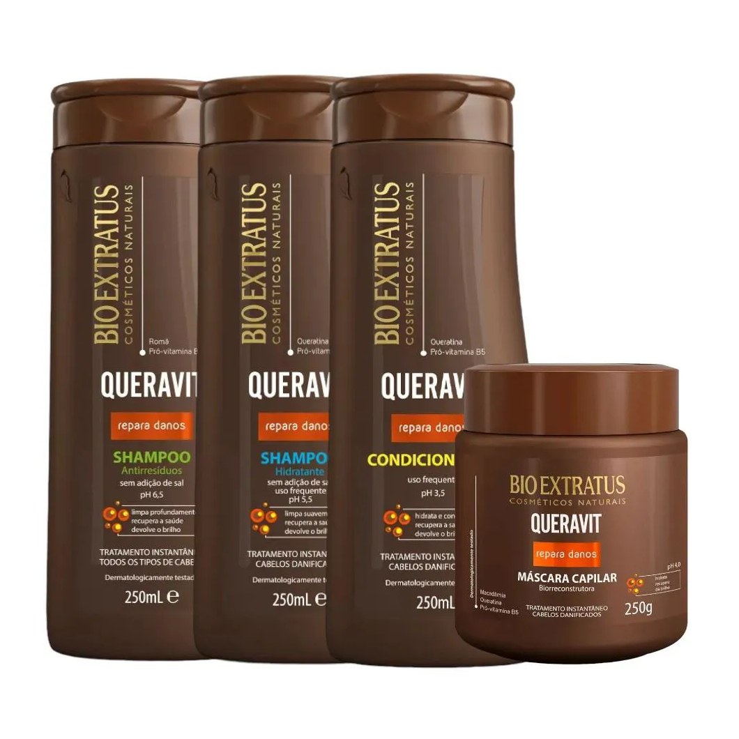 Kit Queravit Limpeza Capilar 1 Shamp Hidratante 1 Shamp Antirresíduos 1 Cond 350Ml 1 Máscara 250Ml