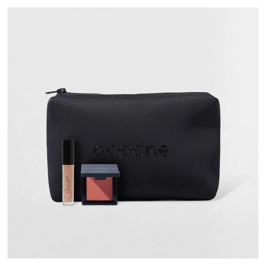 Kit Nécessaire Preto + Blush Cremoso + Brilho Labial Transparente (3 Produtos)