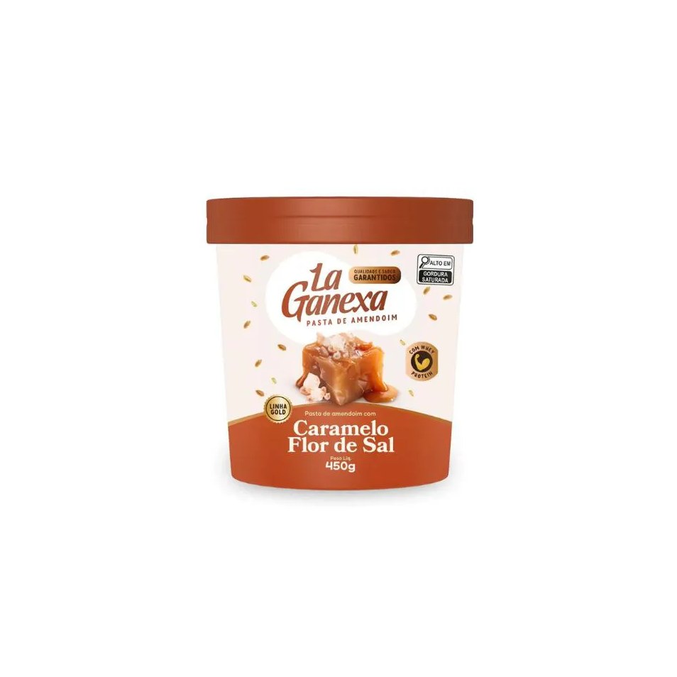 Pasta de Amendoim Integral Gourmet 450G Zero Açucar – Sabor: Caramelo e Flor de Sal com Whey Protein
