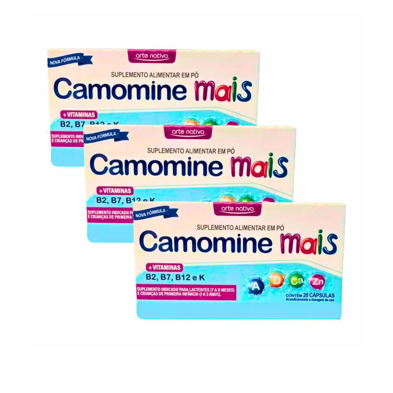 Camomine Mais Suplemento de Vitamina A, D, Ca, Zn, B2, B7, B12 e K