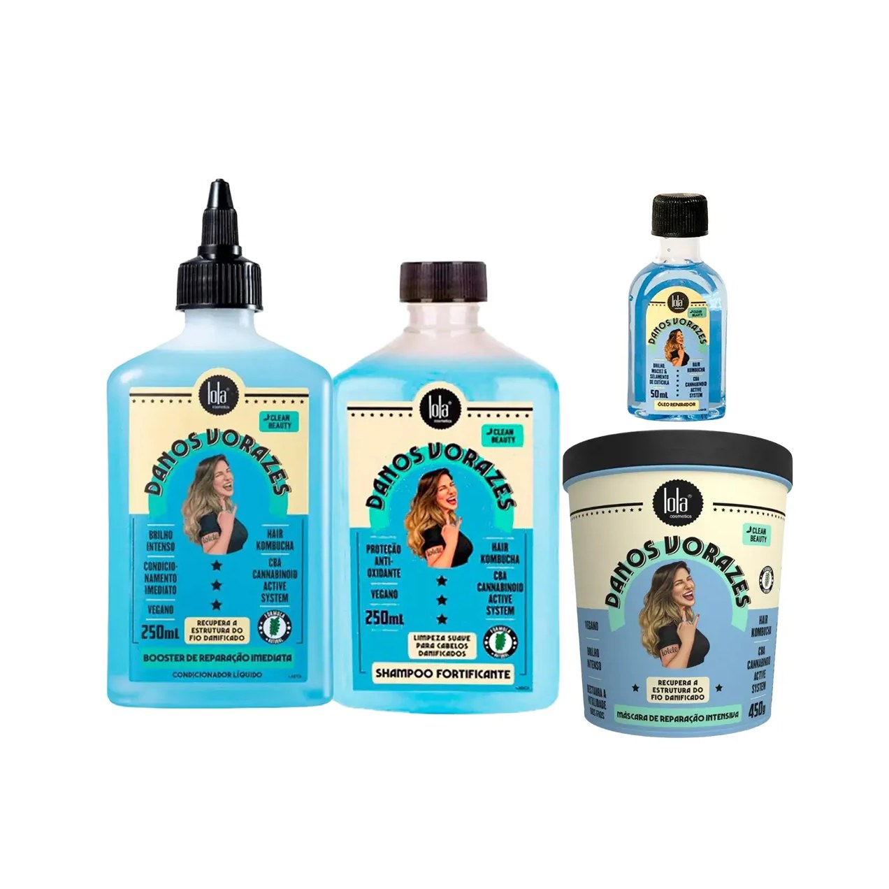 Kit Lola Cosmetics Danos Vorazes Shampoo 250ml + Condicionador 250ml + Óleo Reparador 50ml + Máscara de Reparação 450g