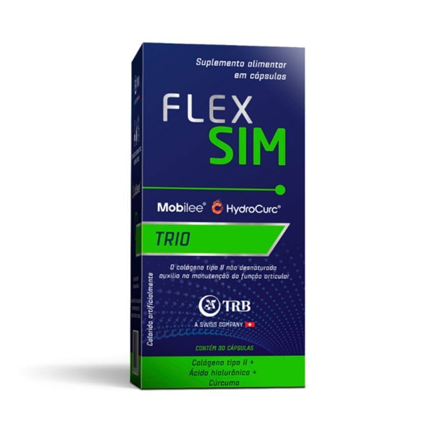 Flex Sim Trio Colágeno Tipo II + Ácido Hialurônico + Cúrcuma 30 Comprimidos TRB