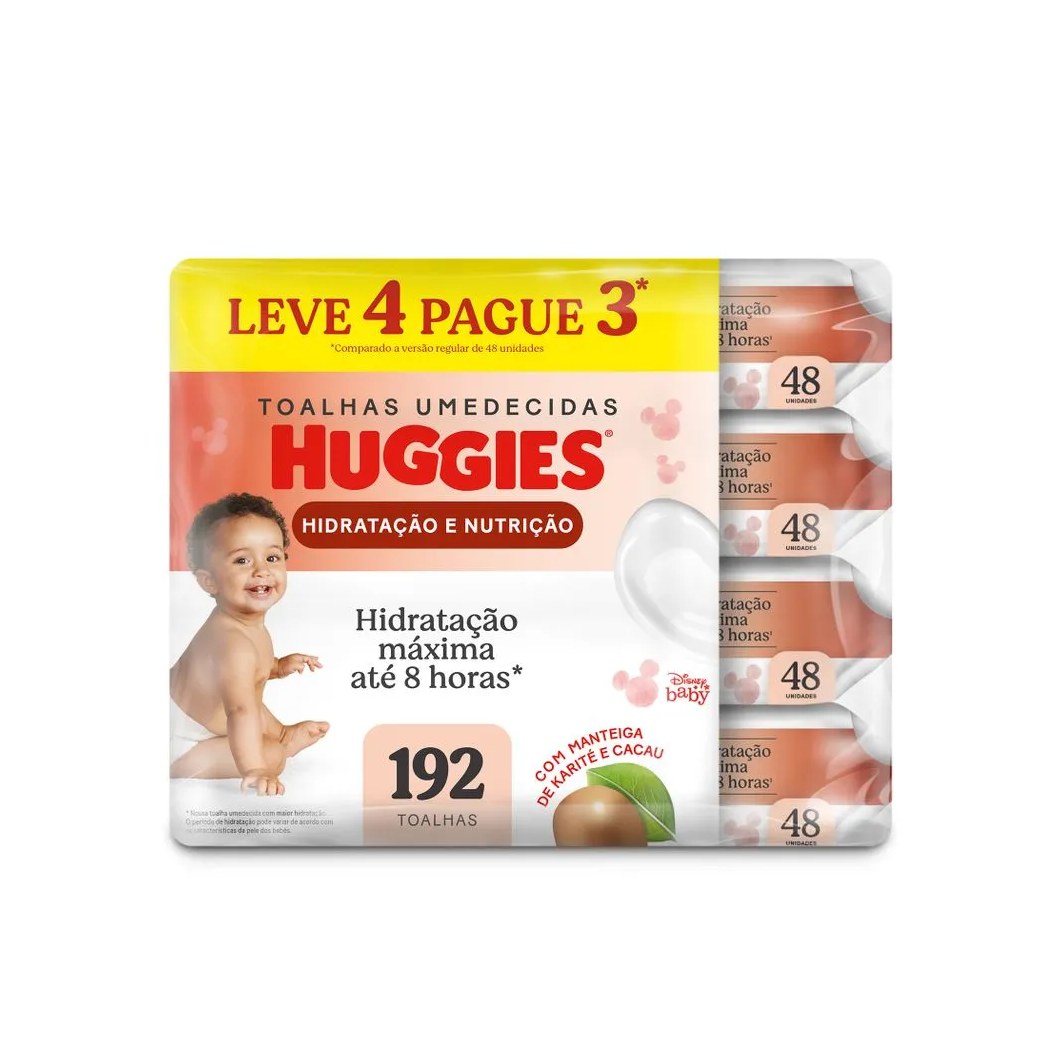 Toalha Umedecida Huggies Hidratação E Nutrição 48 Unidades 4 Pacotes