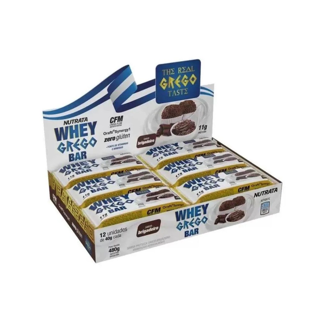 Whey Grego Bar Caixa com 12 unidades (480g) – Sabor: Brigadeiro
