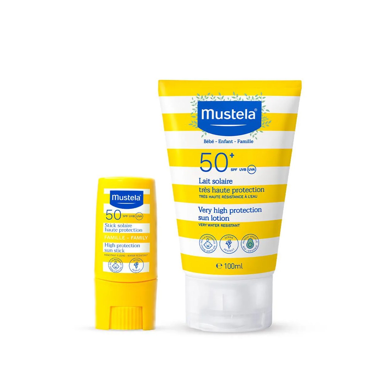 Kit Mustela Infantil Proteção Solar Stick Facial FPS 50 8g + Protetor Solar Rosto e Corpo FPS 50+ 100ml