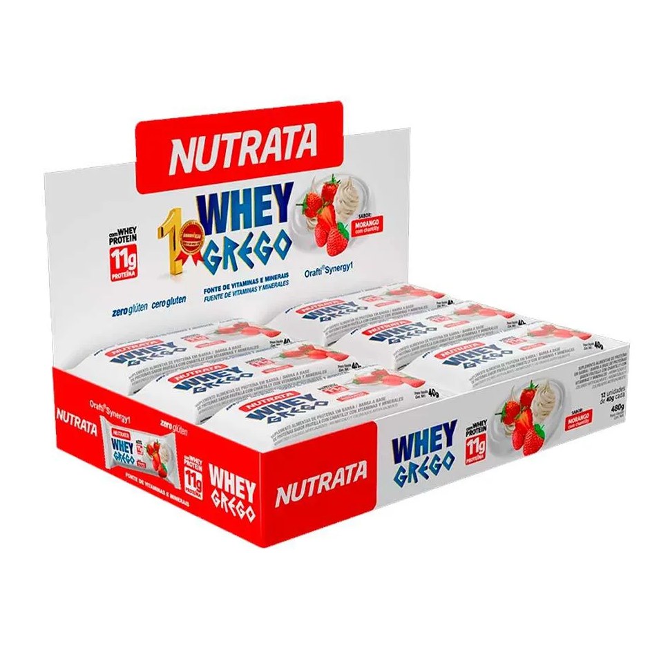 Whey Grego Bar Barrinha Morango com Chantilly Display C/ 12