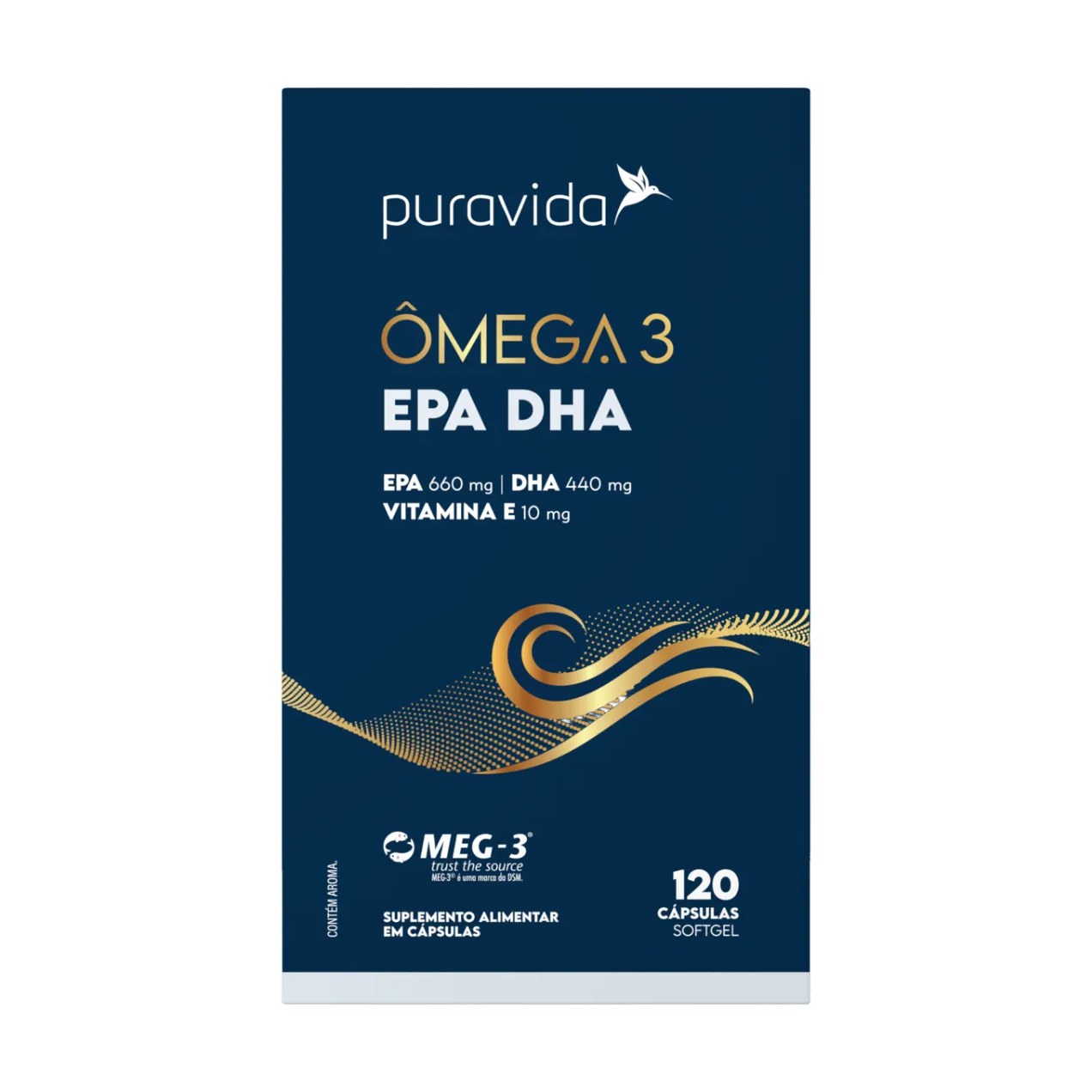 Ômega 3 Puravida EPA 660mg DHA 440mg Vitamina E 10mg 120 cápsulas