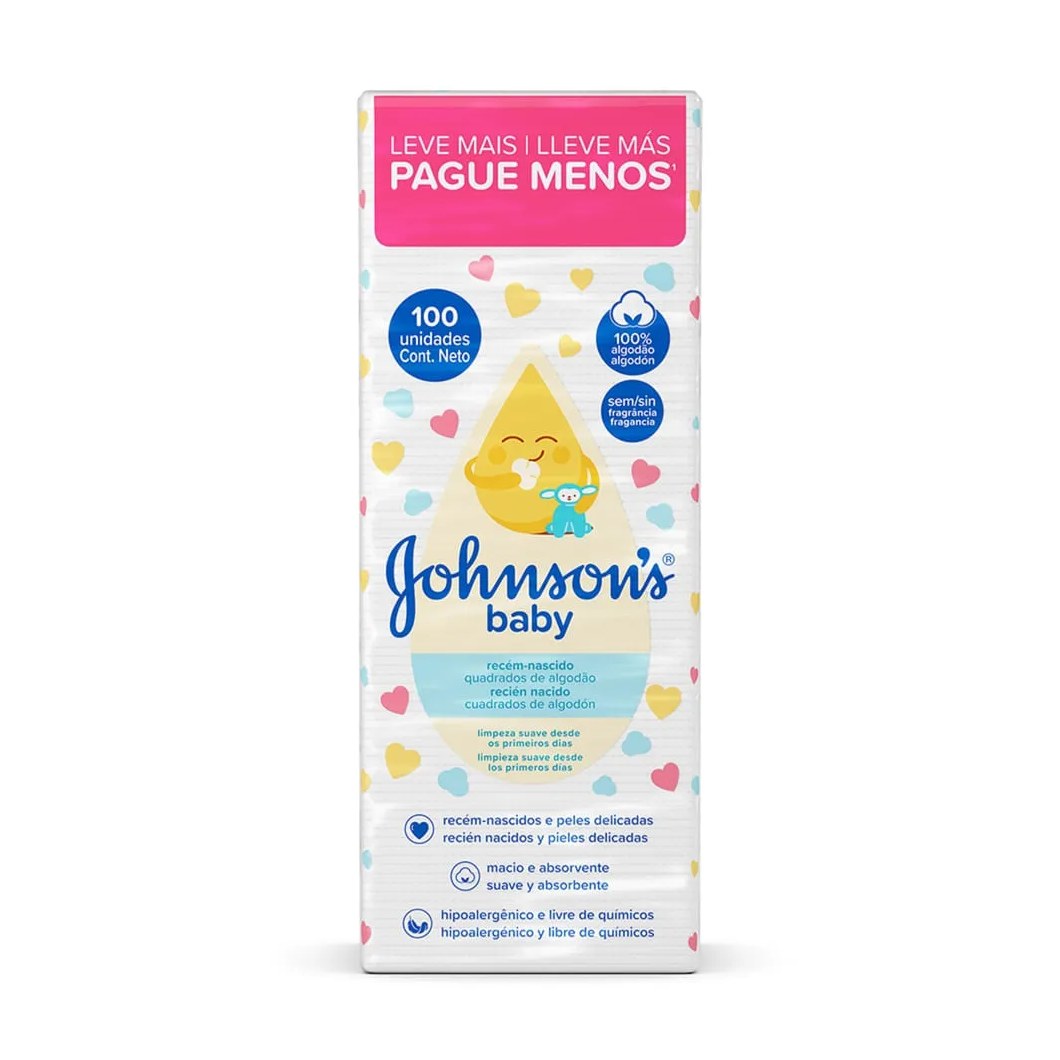 Algodao Quadrado Johnson ́s Baby Para Recem Nascido Com 100 Unidades