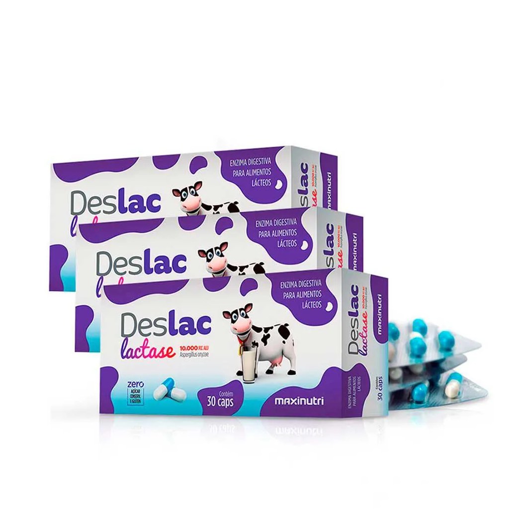 Kit 03 Deslac Lactase 10.000 Fcc 30 Cápsulas Maxinutri