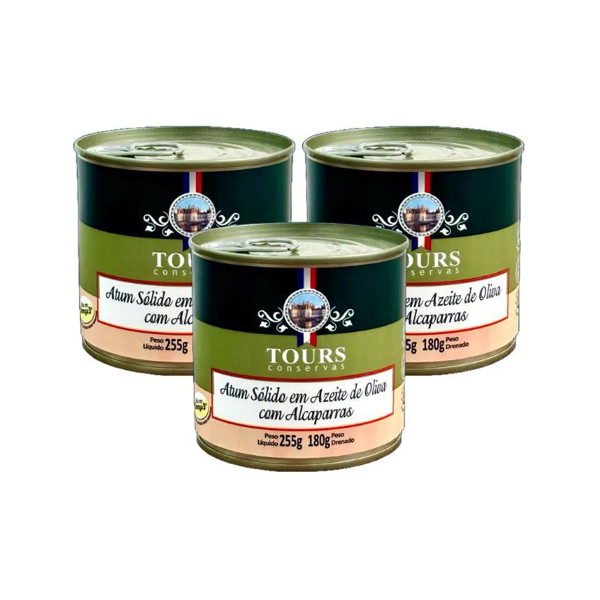Kit 3x: Atum Sólido com Alcaparras em Azeite Tours 255g