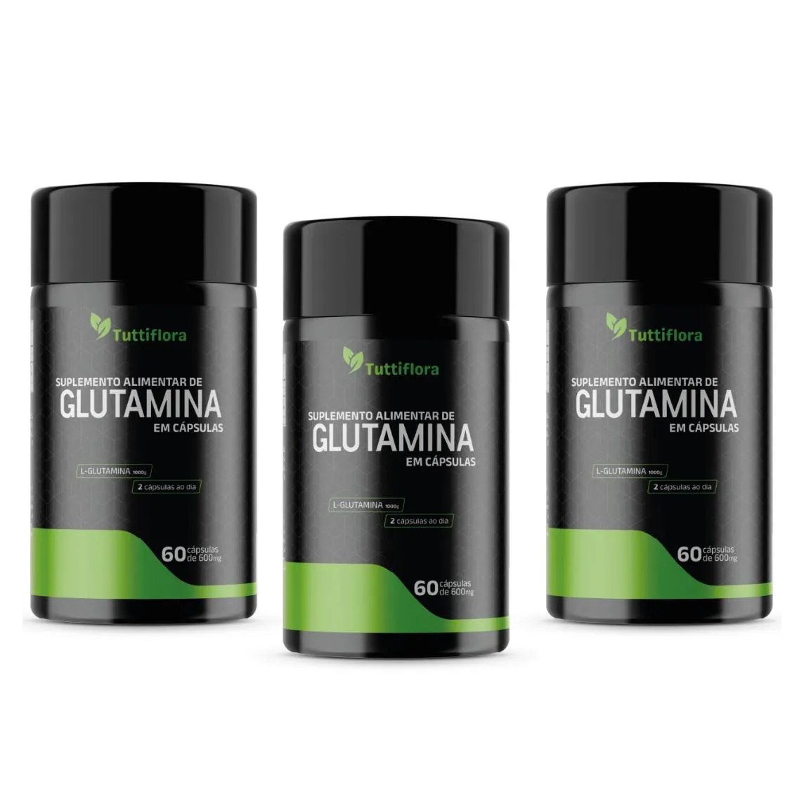 Kit 3x L-glutamina 600mg 60 cápsulas Tuttiflora