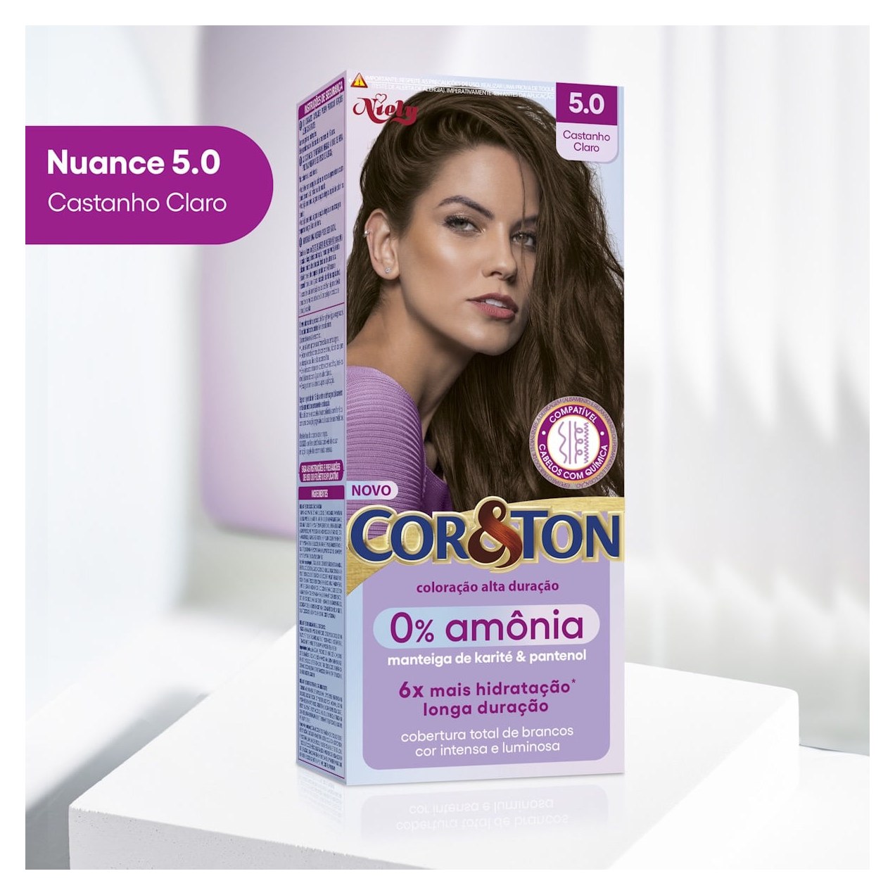 Tintura Cor&Ton Niely 0% Amonia 5.0 Castanho Claro