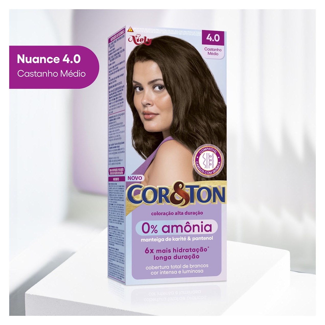 Tintura Cor&Ton Niely 0% Amonia 4.0 Castanho Médio
