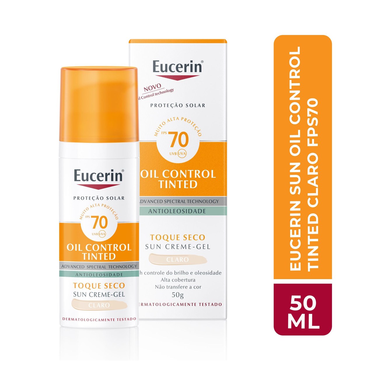Protetor Solar Facial Eucerin Sun Oil Control FPS70 Toque Seco Gel Creme Tom Claro 50ml