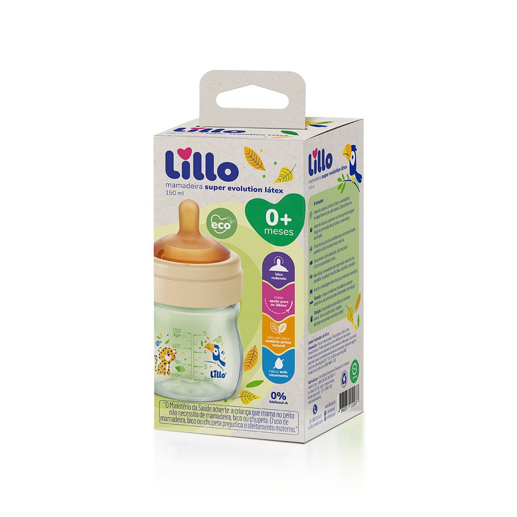 Mamadeira Lillo Super Evolution Látex Bico Redondo Recém-Nascido Anticólica Antivazamento 150ml 1 Unidade