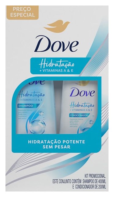 Kit Shampoo Dove Hidratação + Vitaminas A & E 400ml 1 Unidade + Condicionador Dove Hidratação + Vitaminas A & E 200ml 1 Unidade