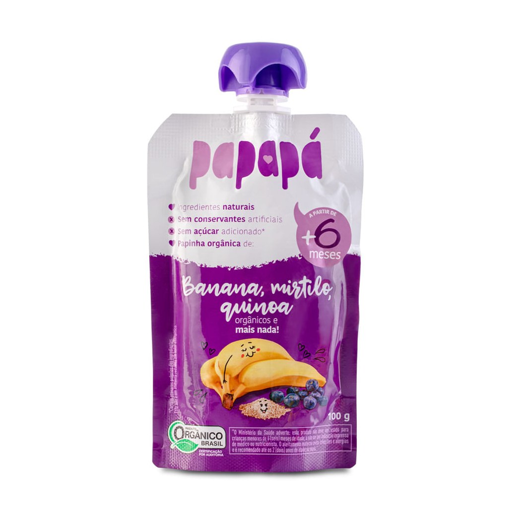 Papinha Infantil Papapá Orgânica Sabor Banana Mirtilo e Quinoa 100g