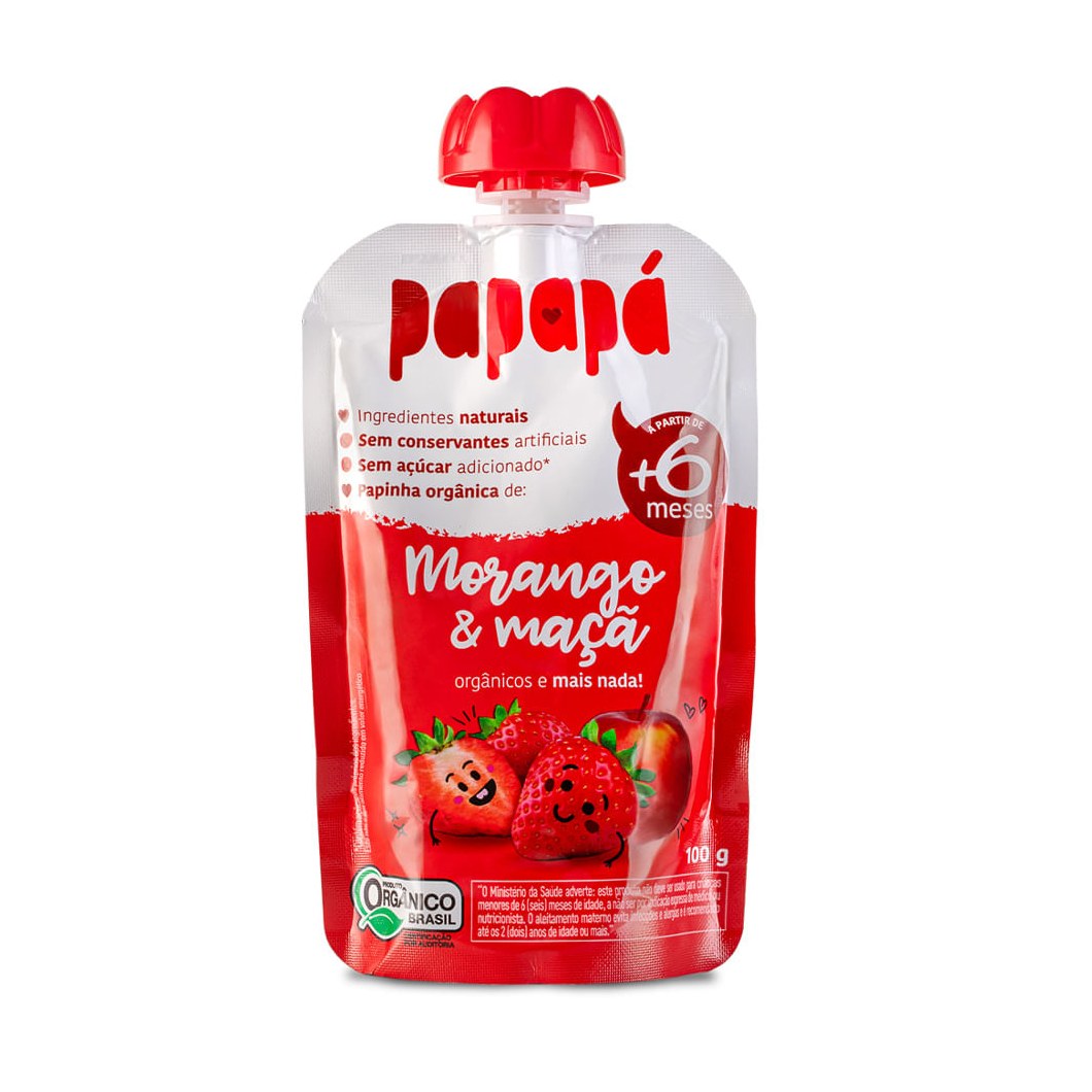 Papinha Infantil Papapá Orgânica Sabor Morango e Maçã +6 meses 100g