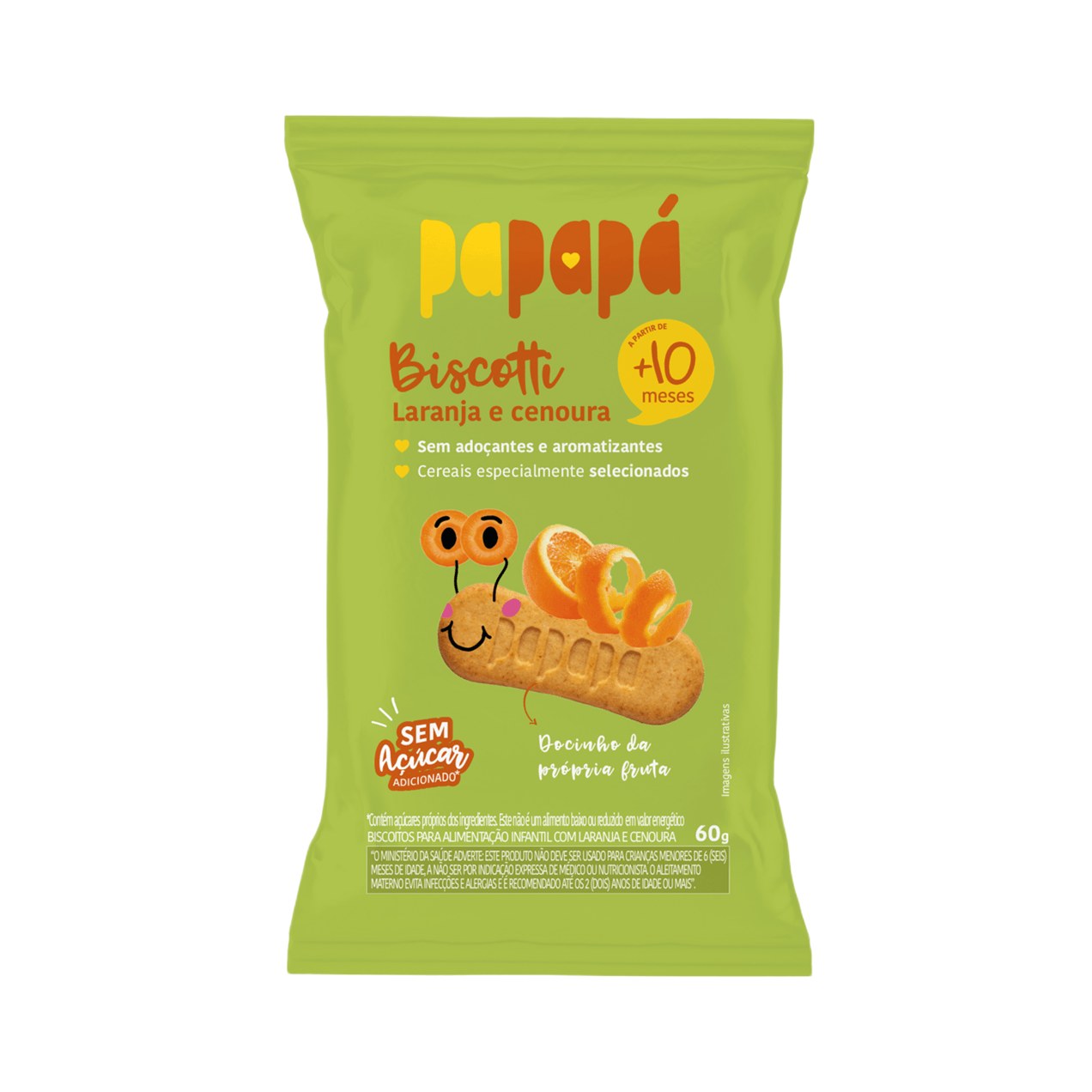 Biscoito Infantil Papapá Biscotti Sabor Laranja e Cenoura Sem Açúcar +10meses 60g
