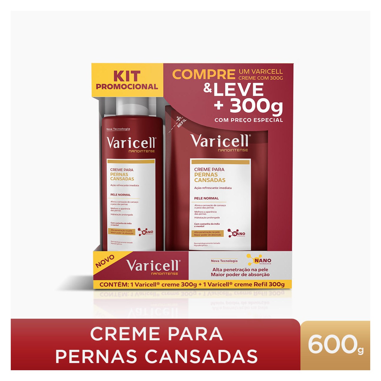 Kit Creme Varicell Nanointense 300g 1 Unidade + Creme Varicell Nanointense Refil 300g 1 Unidade