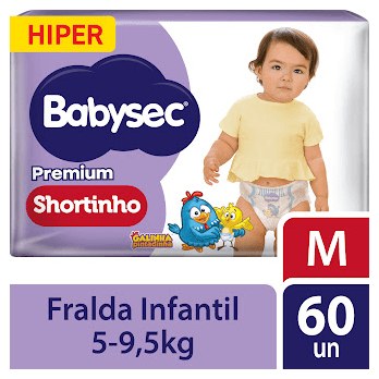 Fralda Babysec Premium Shortinho Galinha Pintadinha M 60 Unidades