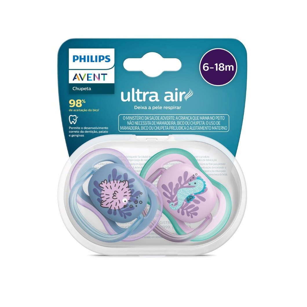Chupeta Philips Avent Ultra Air +6 meses Silicone Azul e Rosa 2 Unidades