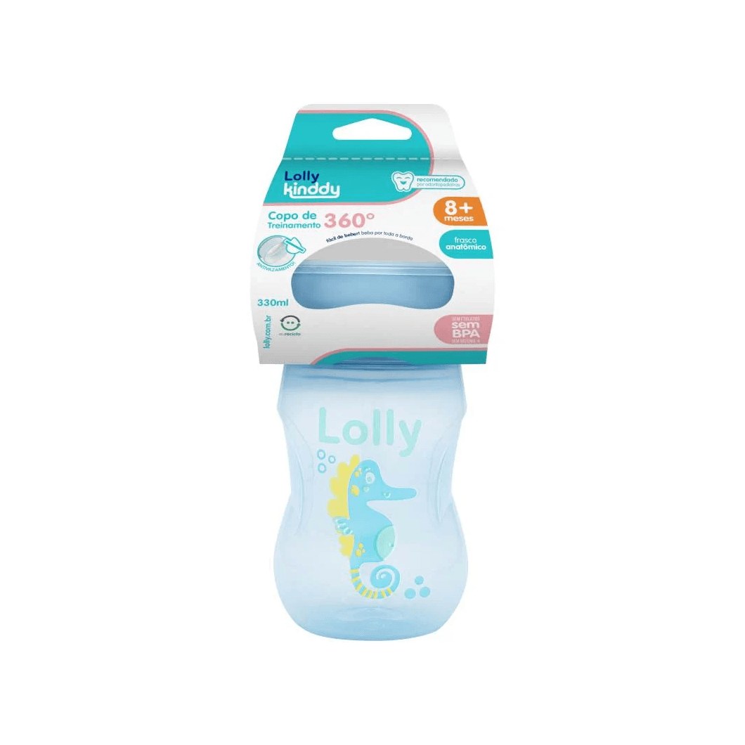 Copo de Transição Lolly Oceano 360 +8 meses Antivazamento Azul 330ml 1 Unidade