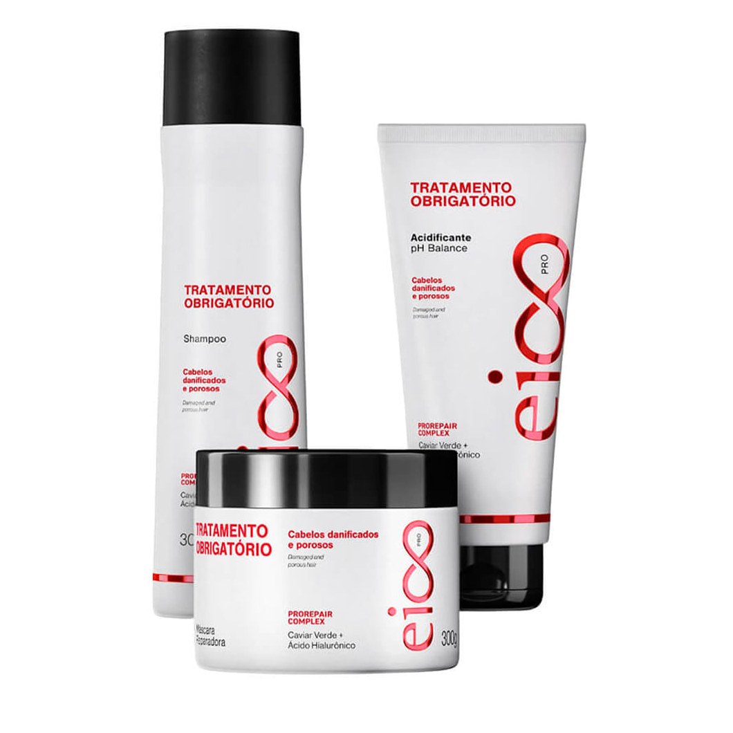 Kit Eico Pro Tratamento Obrigatório - Shampoo 300ml + Máscara 300g + Acidificante 190ml