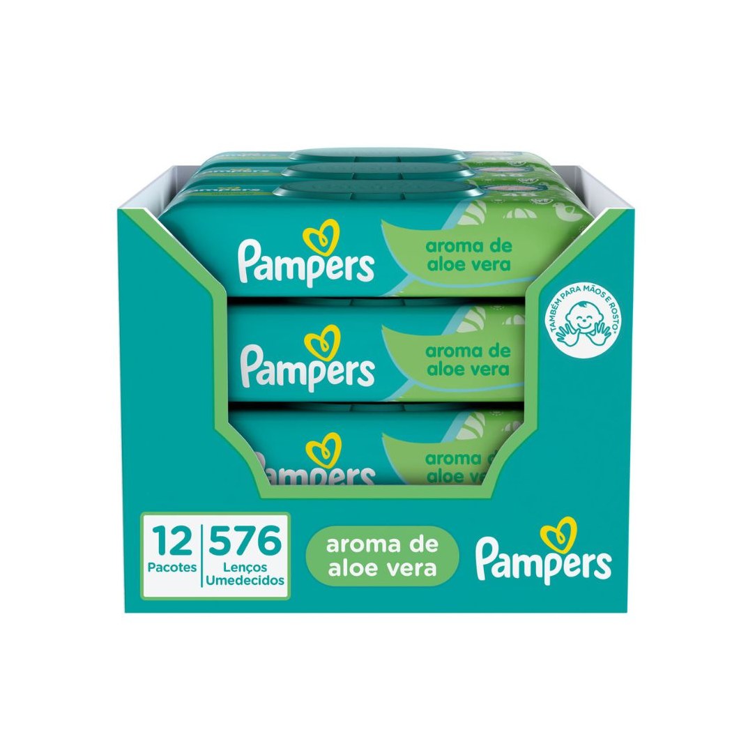 Lenços Umedecidos Pampers Aroma de Aloe Vera 48 Unidades Leve 12 Pacotes