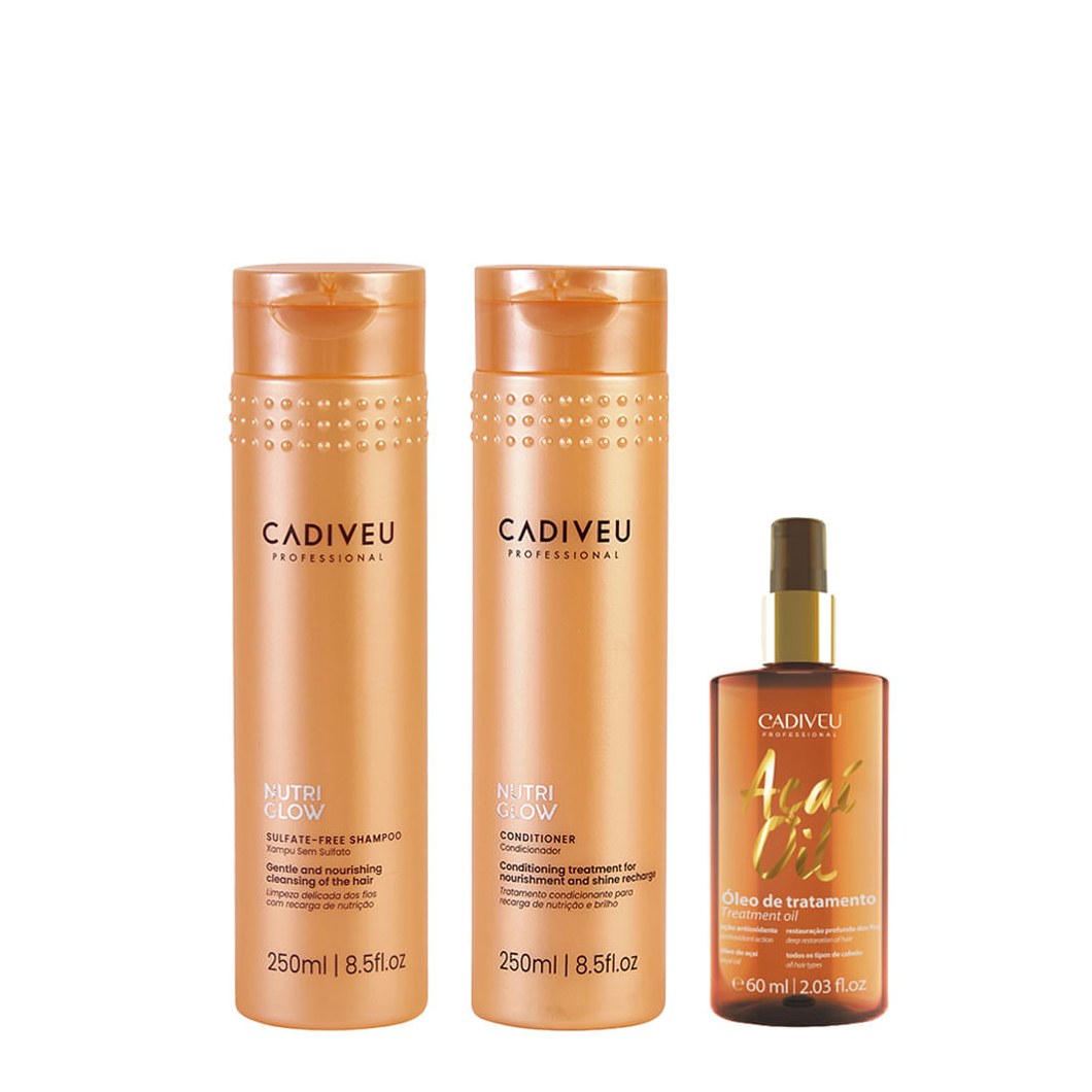 Kit Cadiveu Nutri Glow - Shampoo 250ml + Condicionador 250ml + Óleo Açaí 60ml