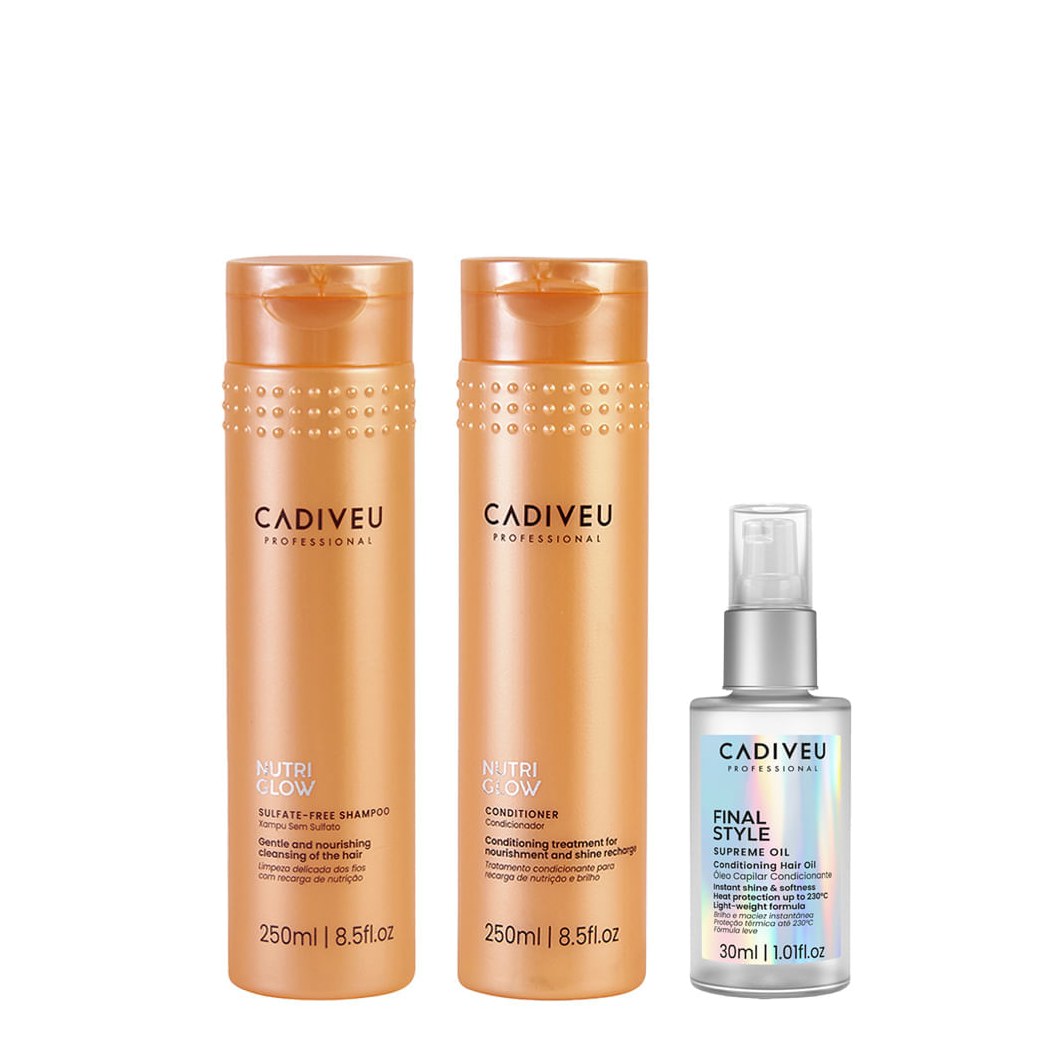 Kit Cadiveu Nutri Glow - Shampoo 250ml + Condicionador 250ml + Óleo Final Style Supreme 30ml