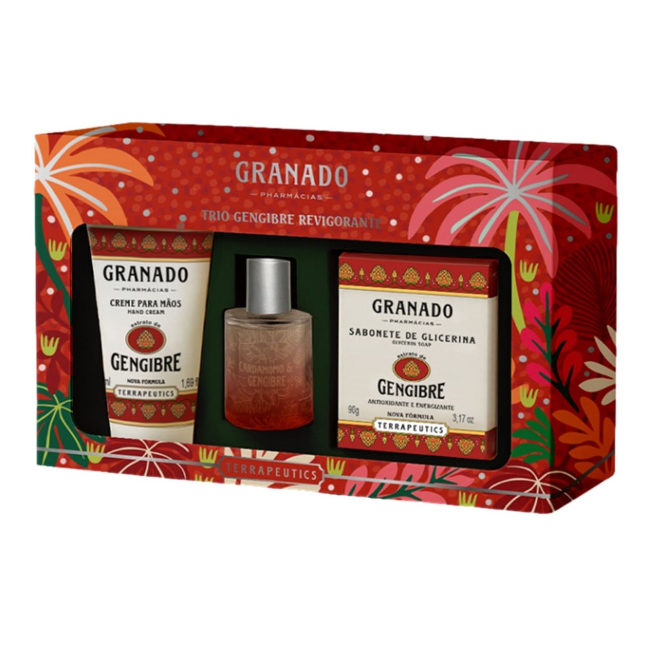 Kit Granado Hidratante 50ml + Colônia 30ml + Sabonete Em Barra De Glicerina Base Vegetal Gengibre Revigorante Xterrapeutics 90g