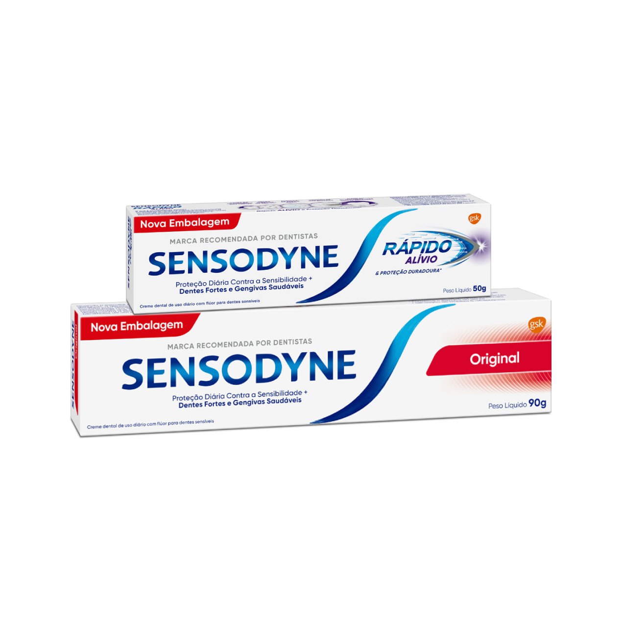 Kit Sensodyne Creme Dental Original para Dentes Sensíveis 90g + Creme Dental Rápido Alívio Original para Dentes Sensíveis 50g