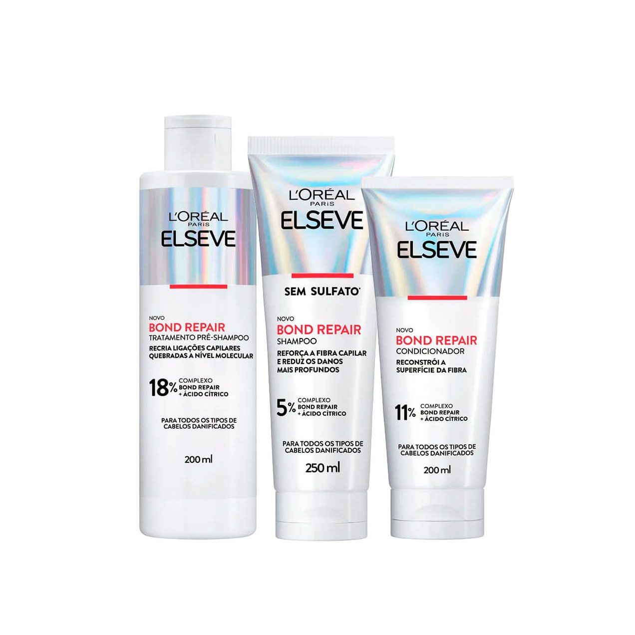 Kit Elseve Bond Repair Pré-Shampoo 200ml + Shampoo 250ml + Condicionador 200ml