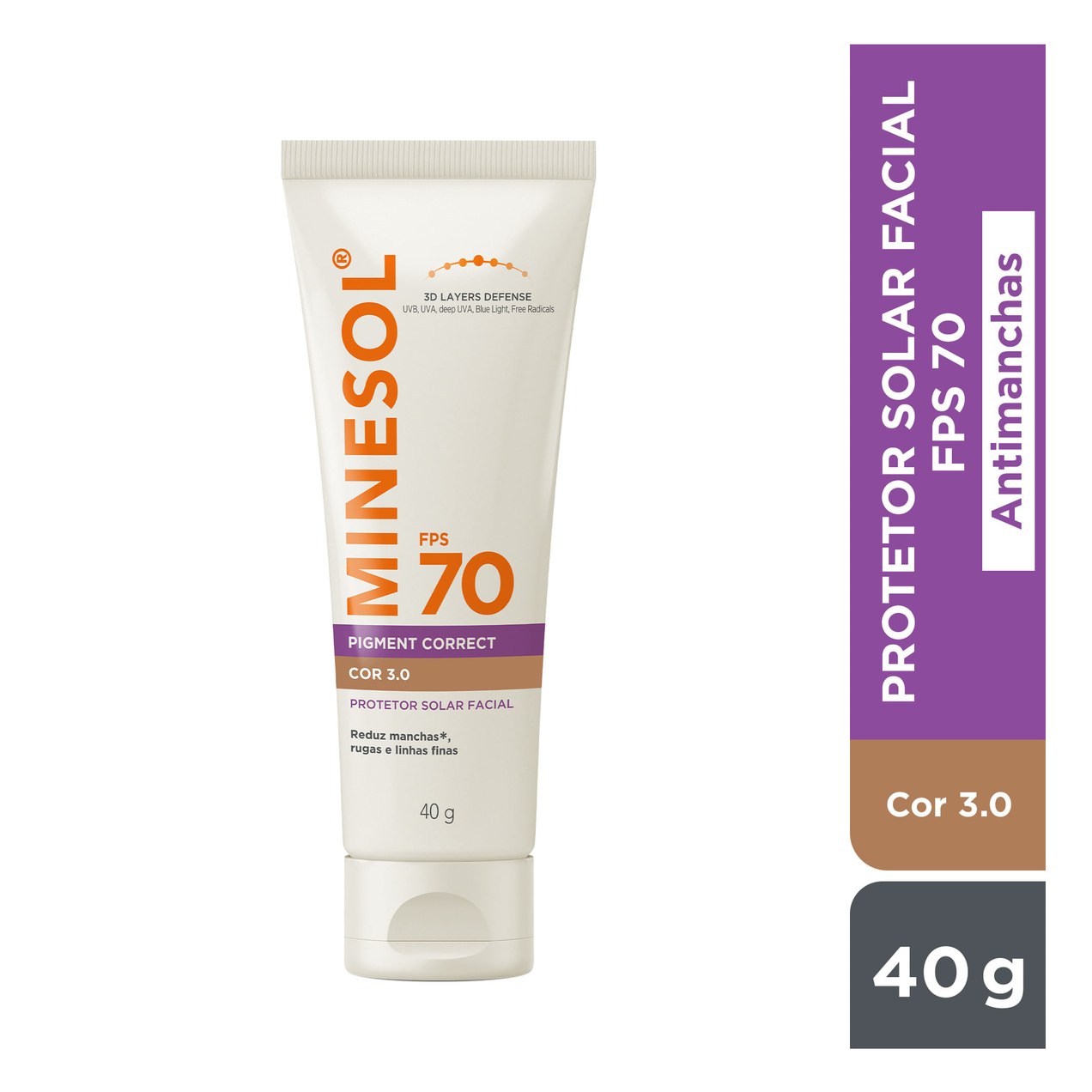Protetor Solar Facial Minesol Pigment Correct Fps70 Cor 3.0 40g