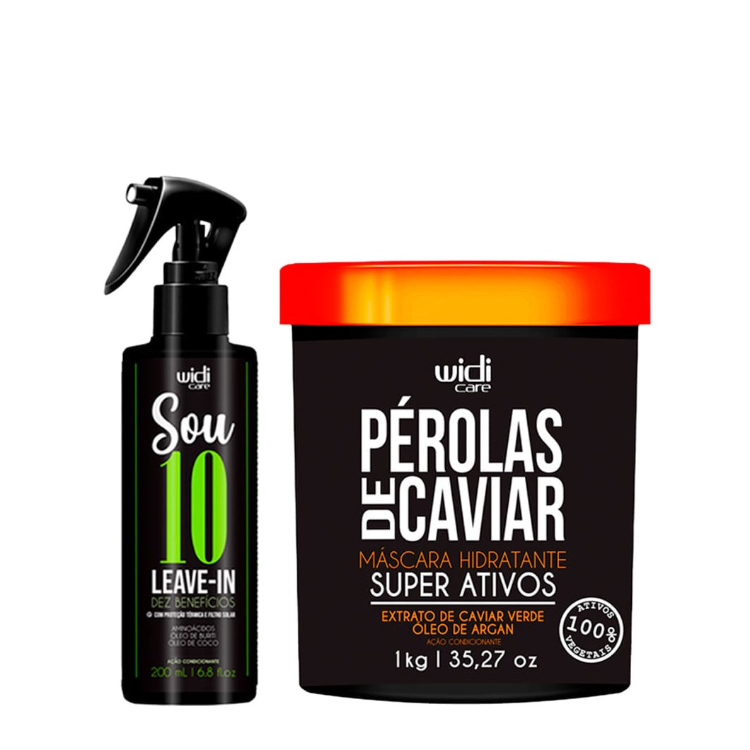 Kit Widi Care Pérolas de Caviar Máscara 1000ml + Leave-In Sou 10 200ml