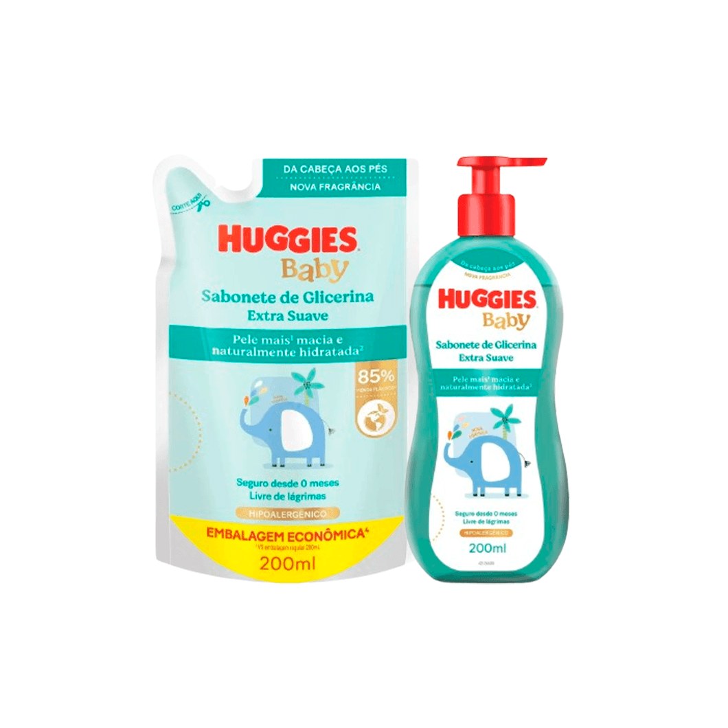 Kit Huggies Sabonete Líquido Extra Suave 200ml + Sabonete Líquido Extra Suave Refil 200ml