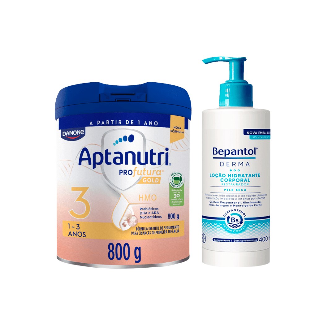 Kit Aptanutri & Bepantol Fórmula Infantil Profutura Gold 3 800g + Loção Corporal Derma Hidratante Restauradora 400ml